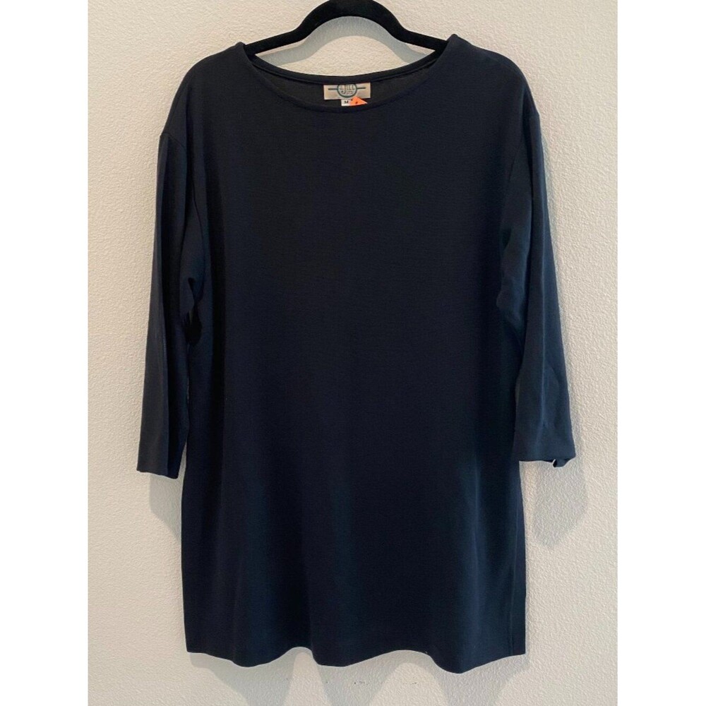 Vintage J.Jill Ltd Black Rayon Boatneck Tunic 3/4 Sleeve Side Slit Size Medium